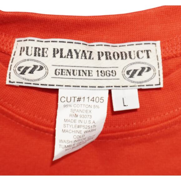 Y2K Pure Playaz Product “Genuine 1969” Red Baby Tee Made in USA Size L - Picture 2 of 3